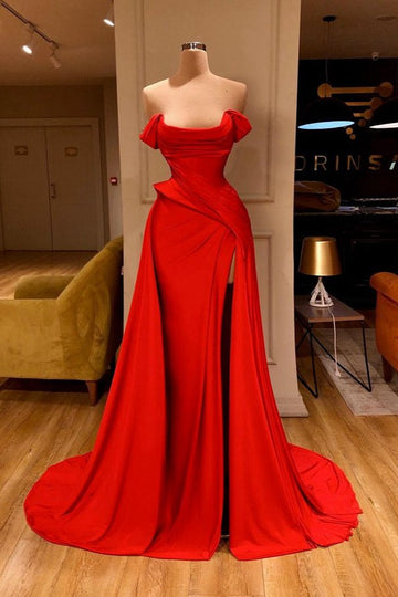 Trendy Sexy Red High Split Long Prom Gown SREAL199