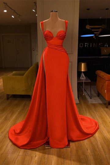 Trendy Red Straps Sweetheart High Split Prom Gown SREAL204