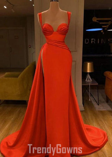 Trendy Red Straps Sweetheart High Split Prom Gown SREAL204