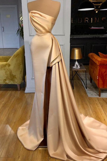 Trendy Champagne Prom Gown Side Split SREAL205
