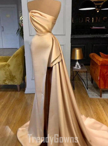 Trendy Champagne Prom Gown Side Split SREAL205