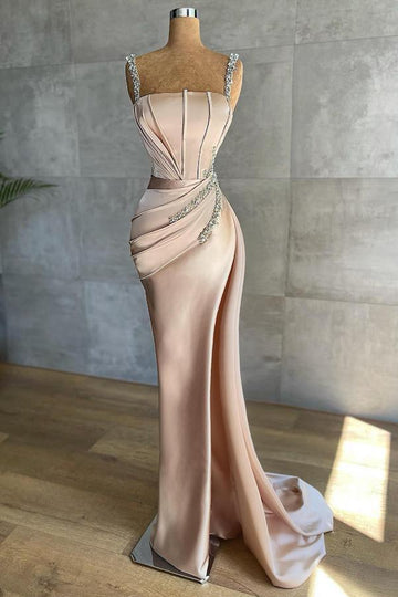 Trendy Rose Gold Beadings Long Mermaid Prom Gown SREAL206