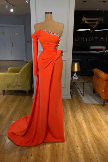 Trendy Long Sleeve Orange Red Prom Gown SREAL207