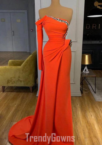 Trendy Long Sleeve Orange Red Prom Gown SREAL207