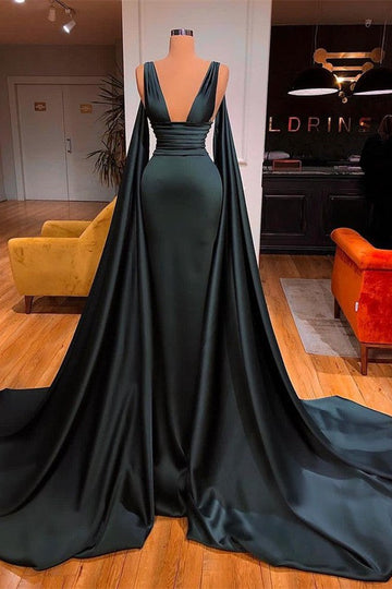 Trendy Dark Green Sexy V Neck Mermaid Prom Gown SREAL220