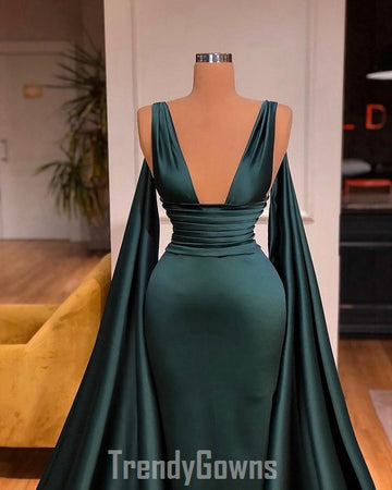 Trendy Dark Green Sexy V Neck Mermaid Prom Gown SREAL220