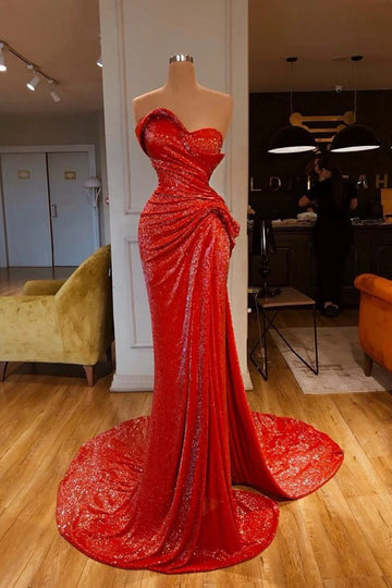Trendy Red Sequin Mermaid Evening Gown SREAL225