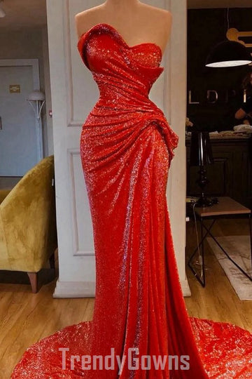 Trendy Red Sequin Mermaid Evening Gown SREAL225